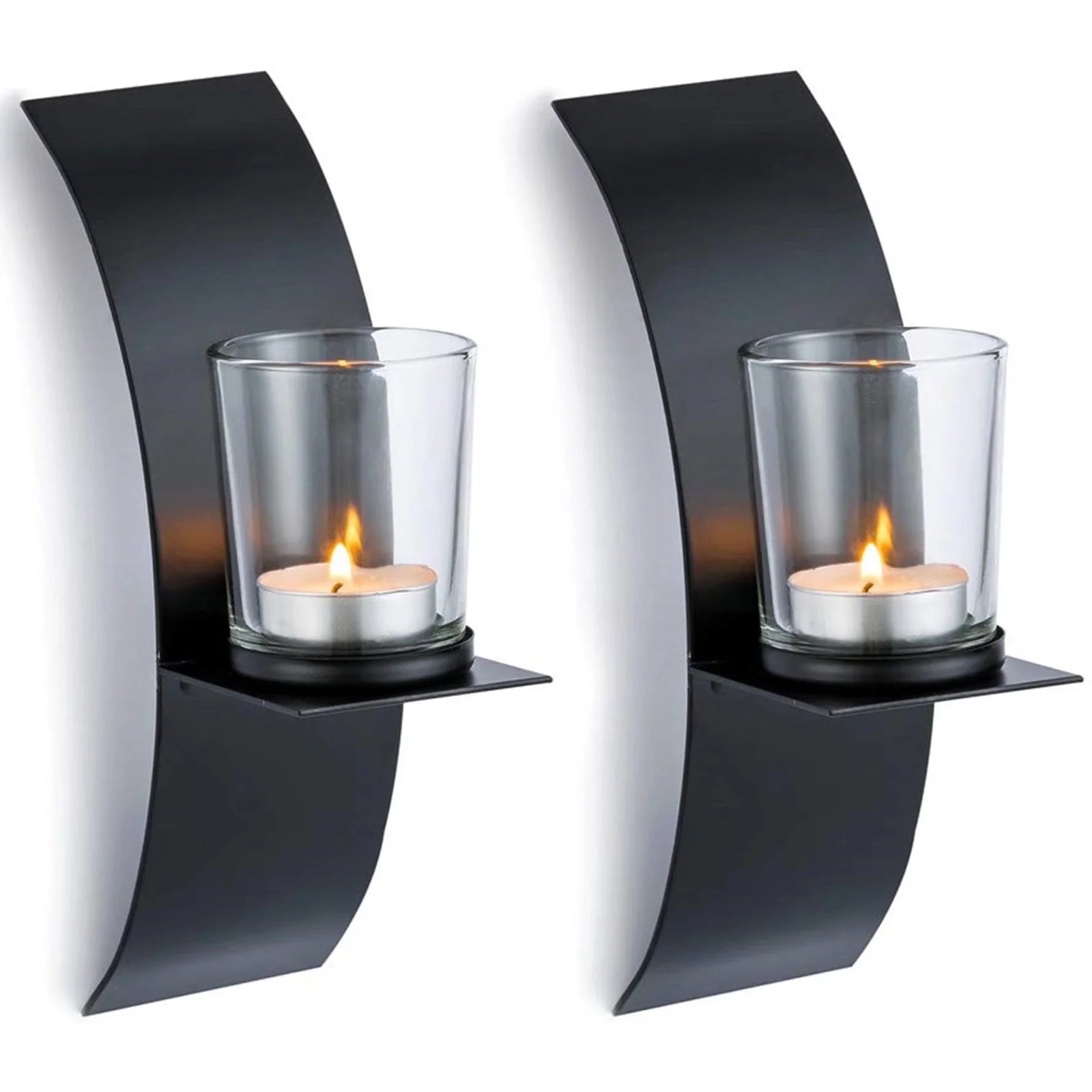 Modern 2-Light Black Wall Sconces with Clear Glass Metallic Wall Mounted Candle for Decor