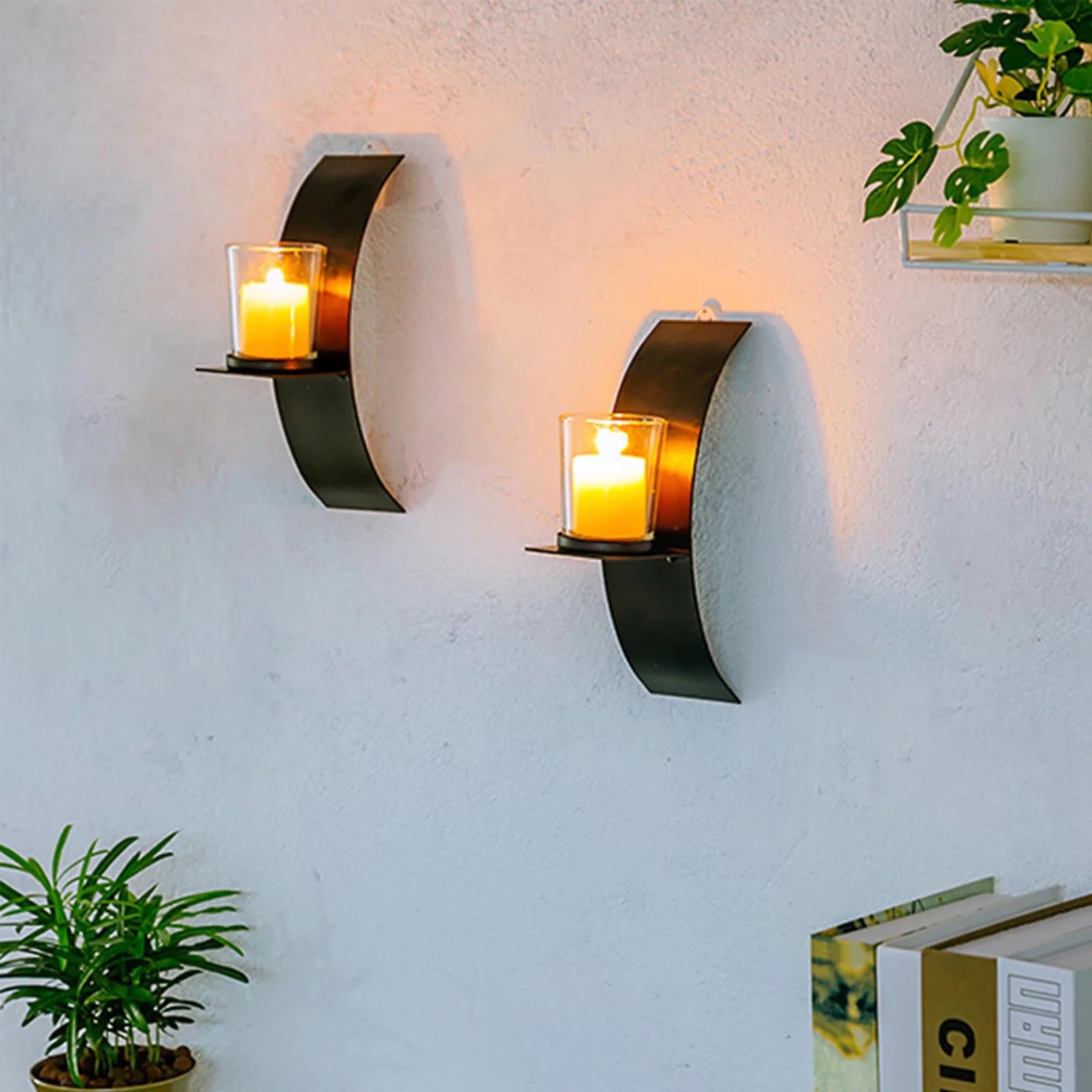 Modern 2-Light Black Wall Sconces with Clear Glass Metallic Wall Mounted Candle for Decor