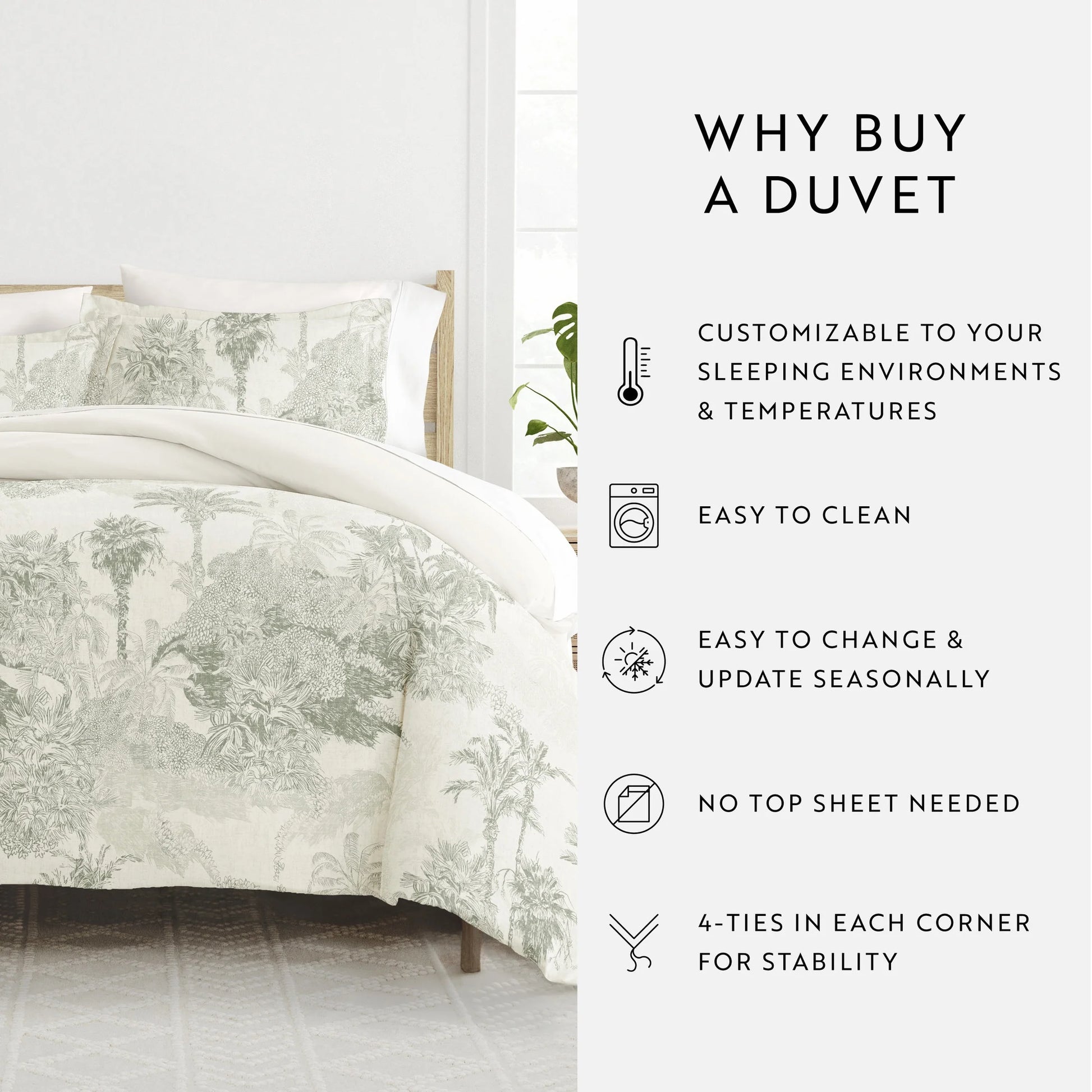 Ultra Soft & Breathable - Duvet Cover Set - Reversible in Eucalyptus Paradise Toile for Twin/Twinxl Bedding by