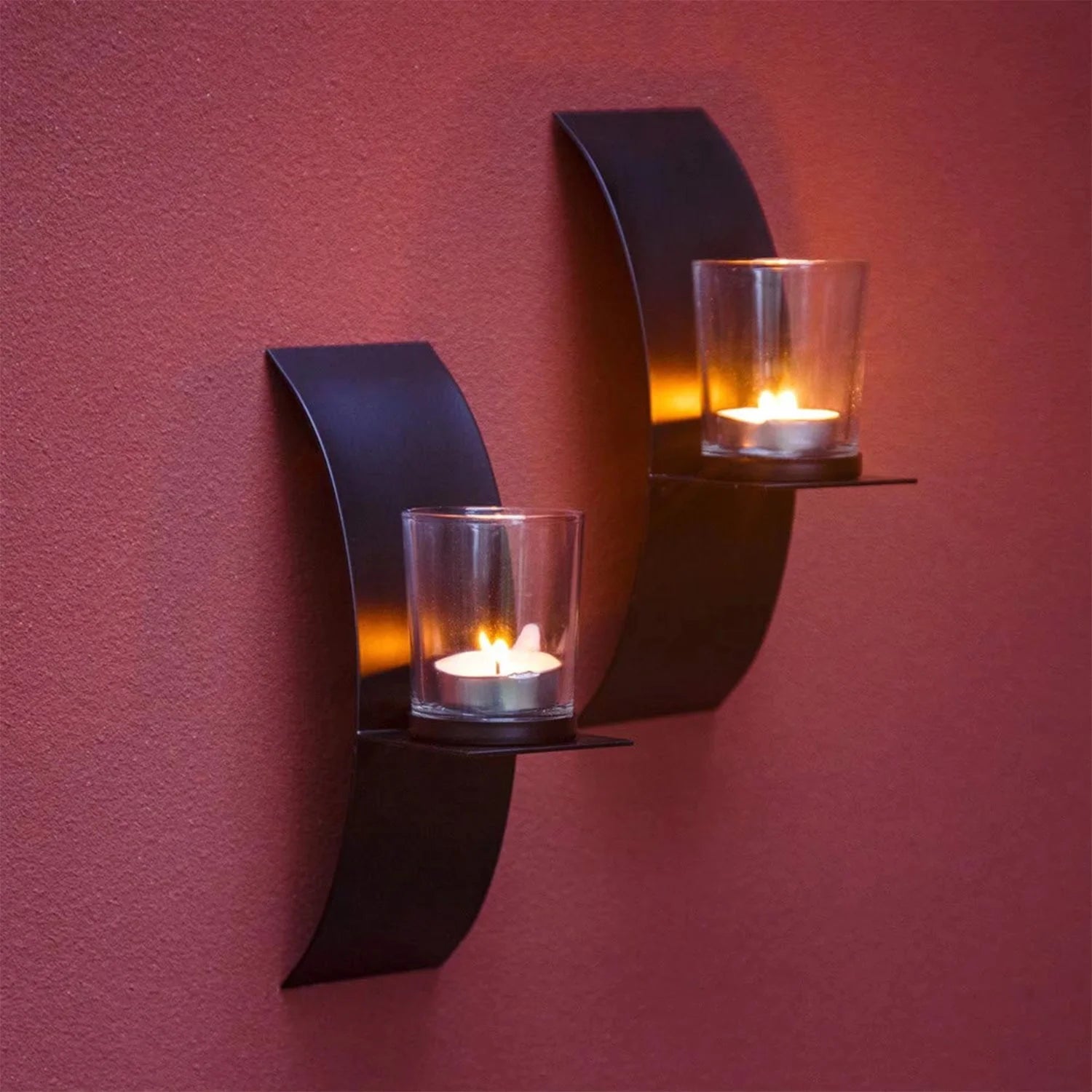 Modern 2-Light Black Wall Sconces with Clear Glass Metallic Wall Mounted Candle for Decor