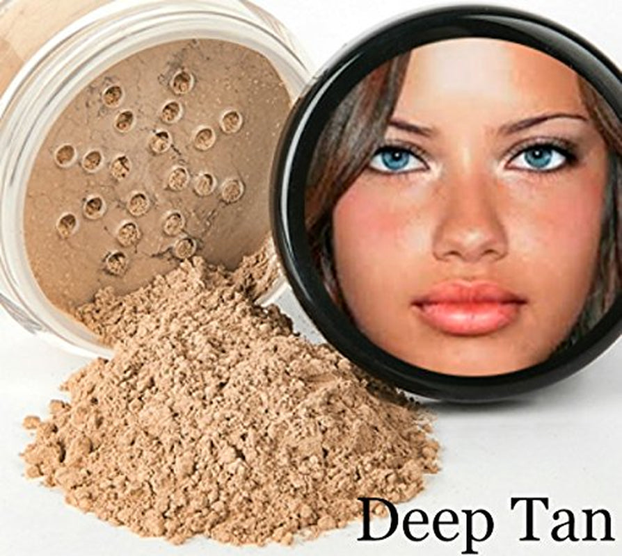 STARTER SET W/Setting SPRAY MIST (DEEP TAN) Mineral Makeup Kit Bare Face Matte Sheer Foundation Cover