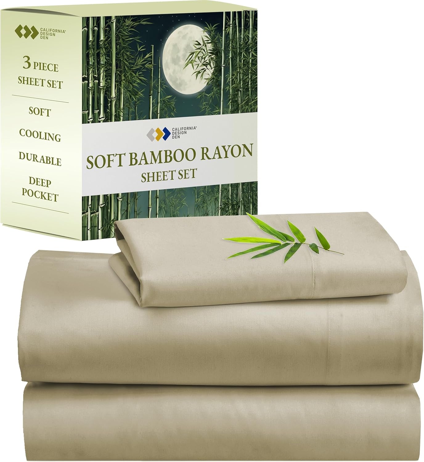 Twin Bed Sheets Set - Luxury Rayon from Bamboo Twin Sheet Set with Deep Pockets, Cool and Durable Bedding - Beige