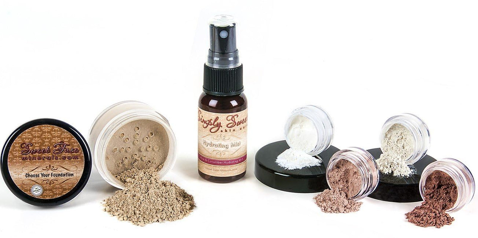 STARTER SET W/Setting SPRAY MIST (DEEP TAN) Mineral Makeup Kit Bare Face Matte Sheer Foundation Cover