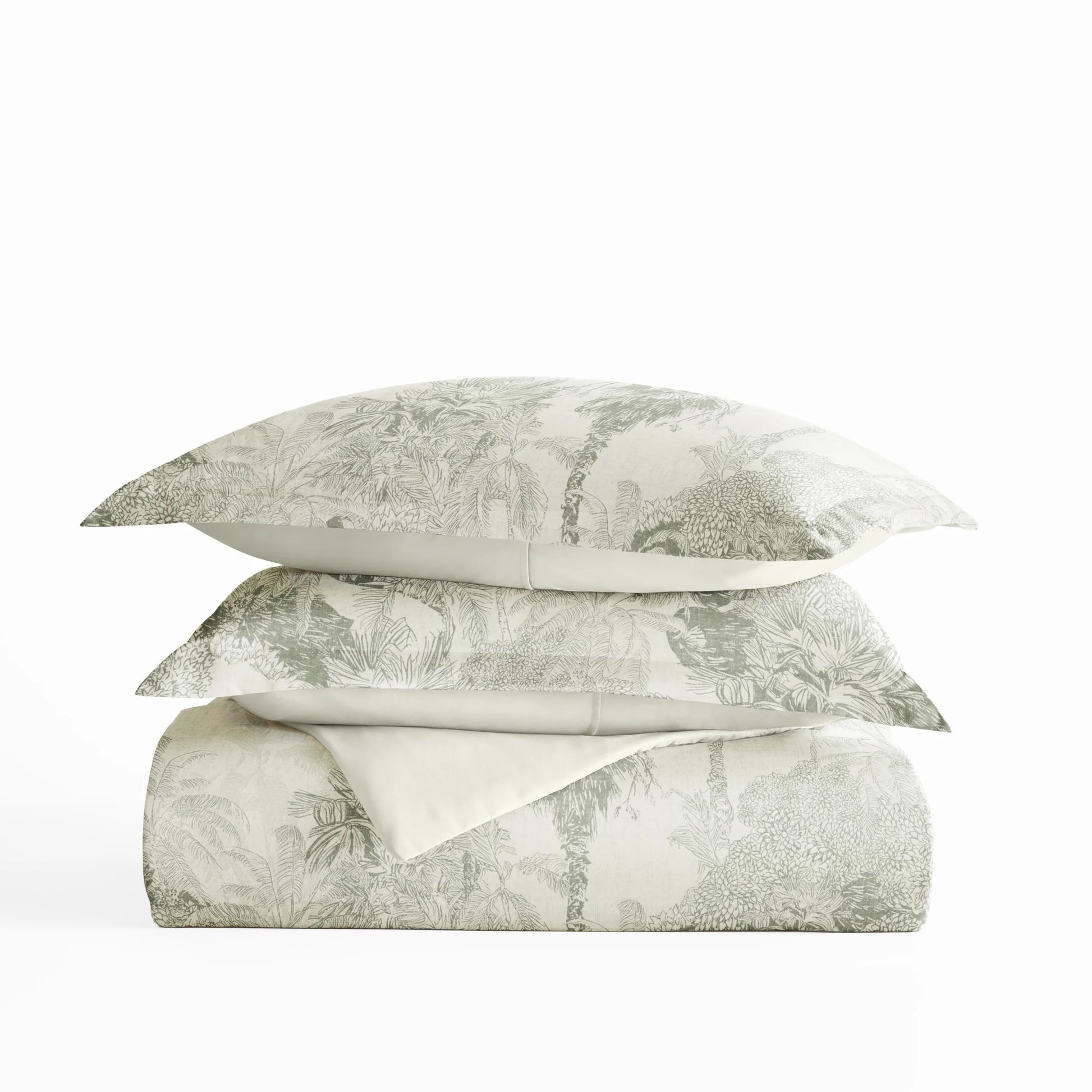 Ultra Soft & Breathable - Duvet Cover Set - Reversible in Eucalyptus Paradise Toile for Twin/Twinxl Bedding by