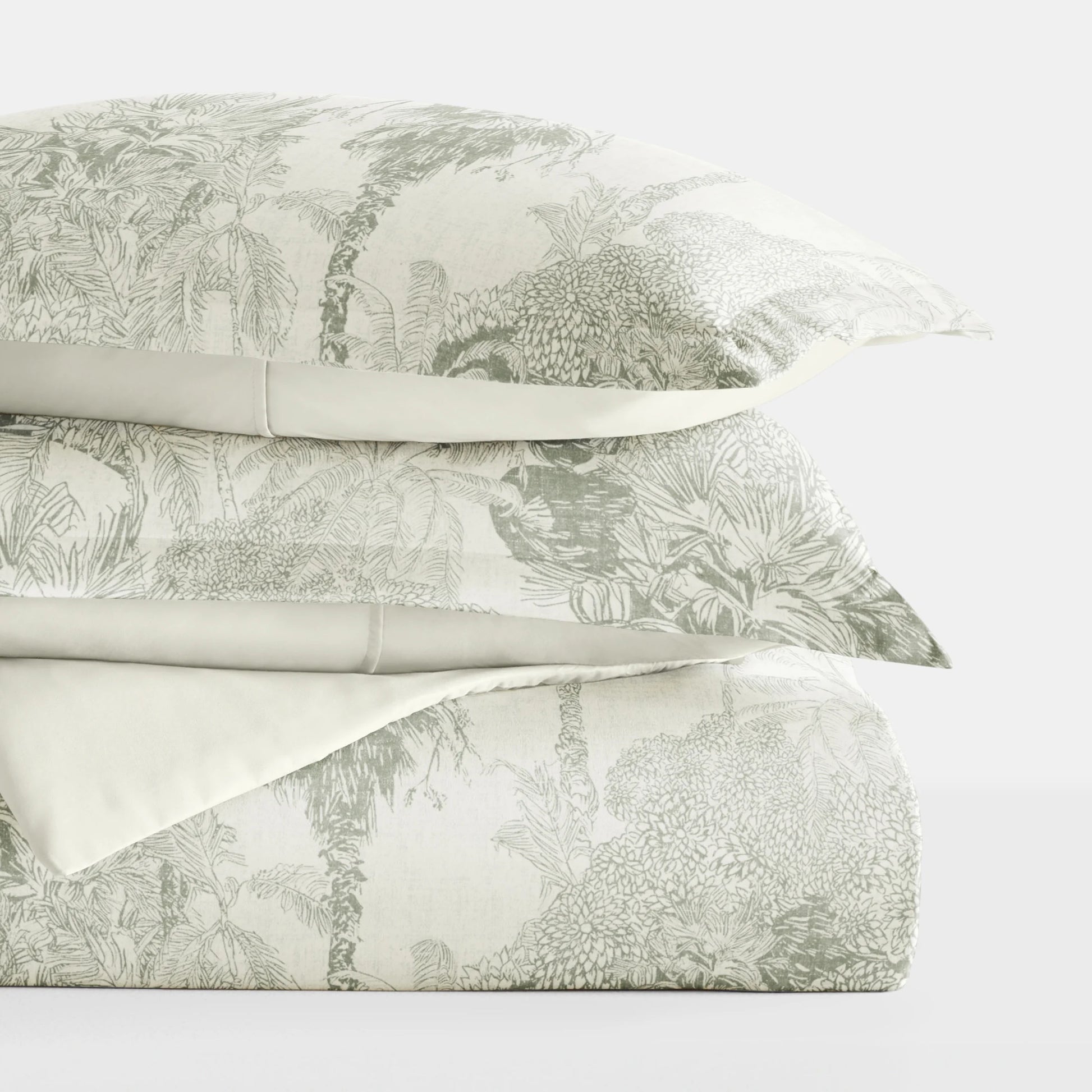Ultra Soft & Breathable - Duvet Cover Set - Reversible in Eucalyptus Paradise Toile for Twin/Twinxl Bedding by