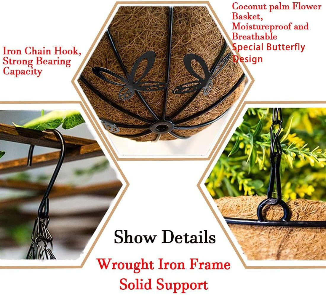 3 Packs 12 Inch Hanging Baskets Planter for Plants, Outdoor Hanging Plant Holder Decor Flower Pots Hanger Garden Decoration Indoor Watering Hanging Baskets (3 Pcs, 12Inch)