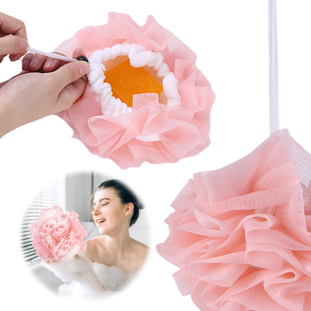 2 in 1 Bath Loofah Sponge with Drawstring Bath Ball Bath Loofah Shower Washcloth Set for Women Men