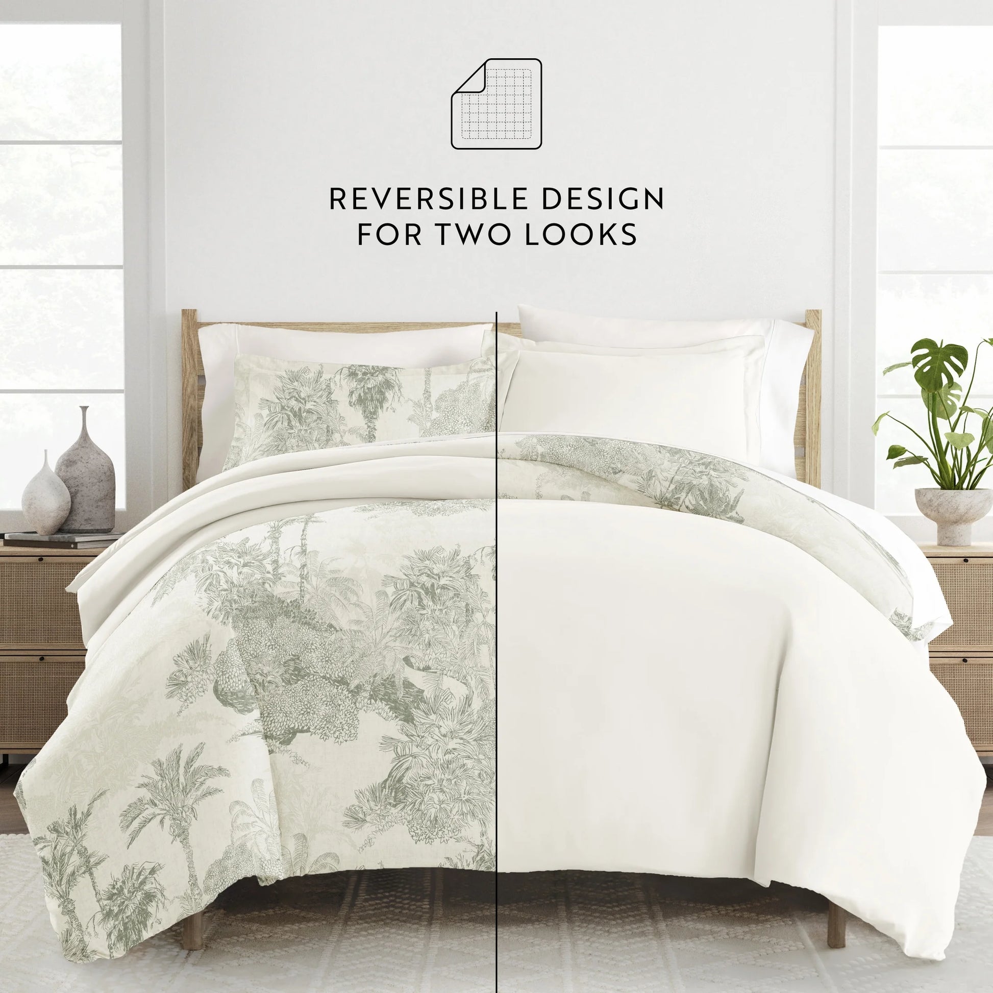 Ultra Soft & Breathable - Duvet Cover Set - Reversible in Eucalyptus Paradise Toile for Twin/Twinxl Bedding by