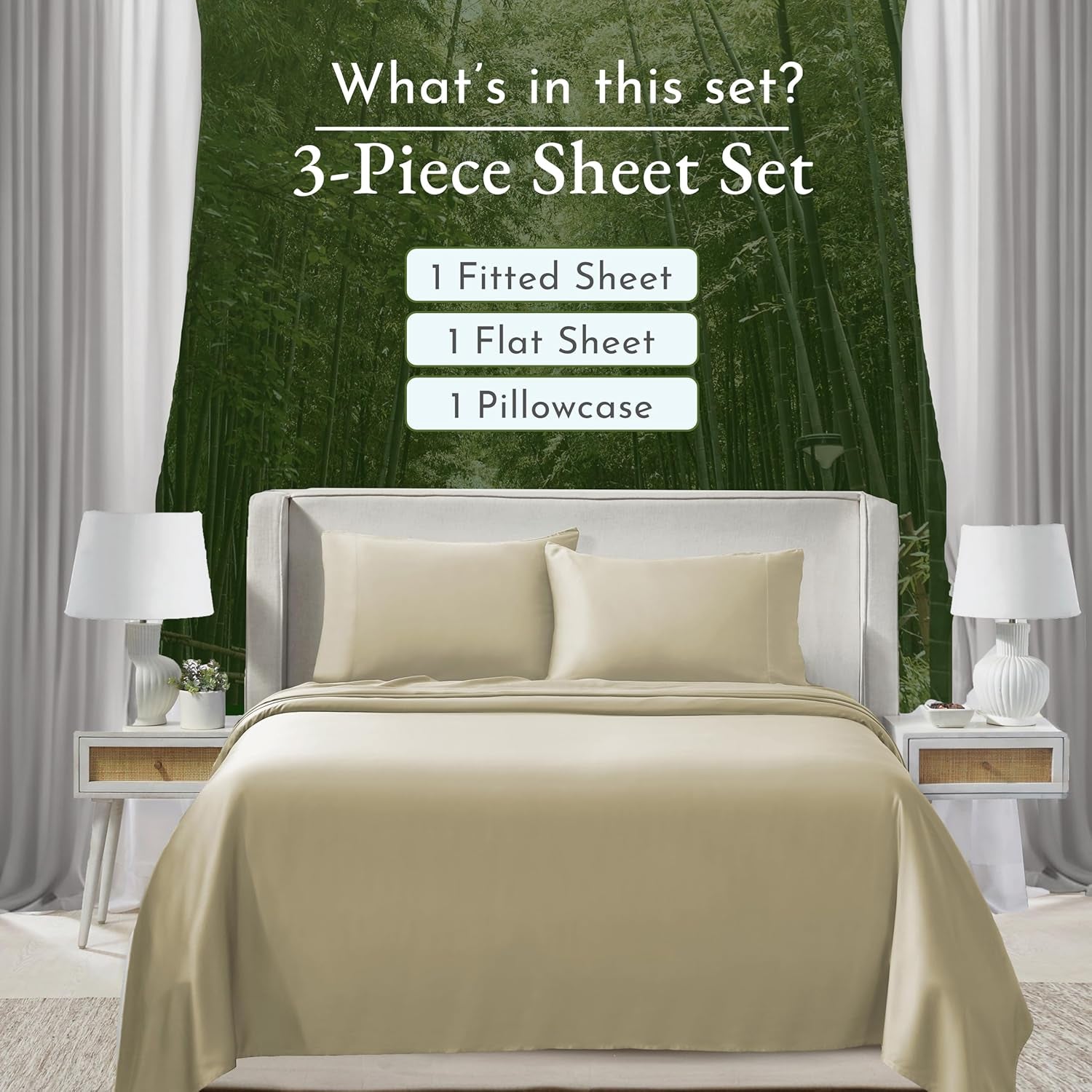 Twin Bed Sheets Set - Luxury Rayon from Bamboo Twin Sheet Set with Deep Pockets, Cool and Durable Bedding - Beige