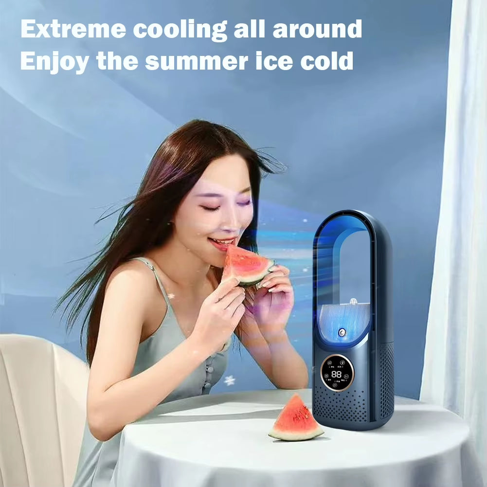 Bladeless Desktop Fan Portable Wireless Air Cooling Fan USB Charging Table Fan 6-Speed Adjustable Low Noise Vertical Cooling Fan