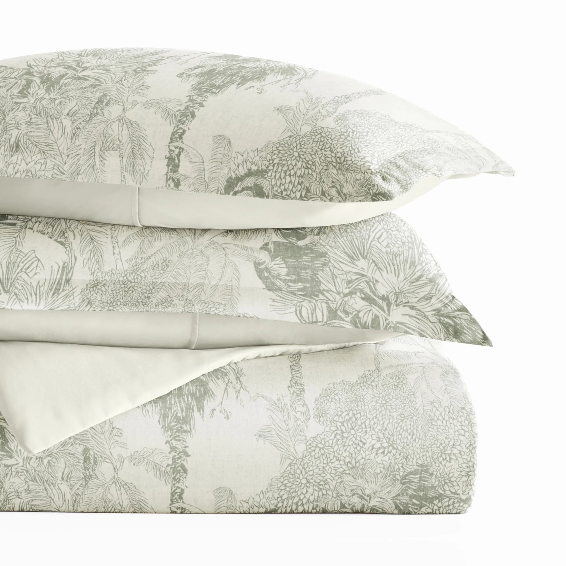 Ultra Soft & Breathable - Duvet Cover Set - Reversible in Eucalyptus Paradise Toile for Twin/Twinxl Bedding by
