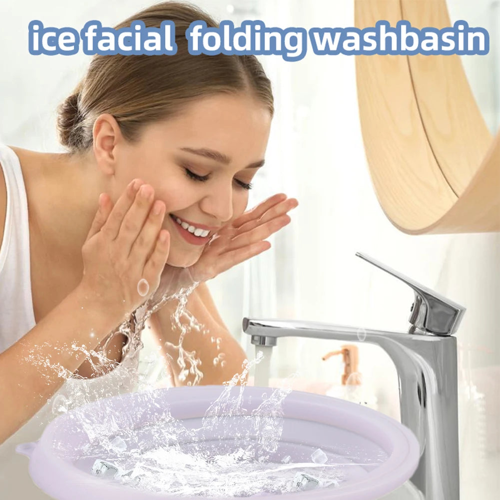 Silicone Ice Facial Folding Washbasin with Built-In Icetray Collapsible Facial Plunge Bowl Face Icebath at Home