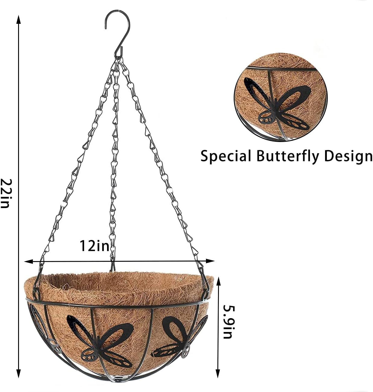 3 Packs 12 Inch Hanging Baskets Planter for Plants, Outdoor Hanging Plant Holder Decor Flower Pots Hanger Garden Decoration Indoor Watering Hanging Baskets (3 Pcs, 12Inch)