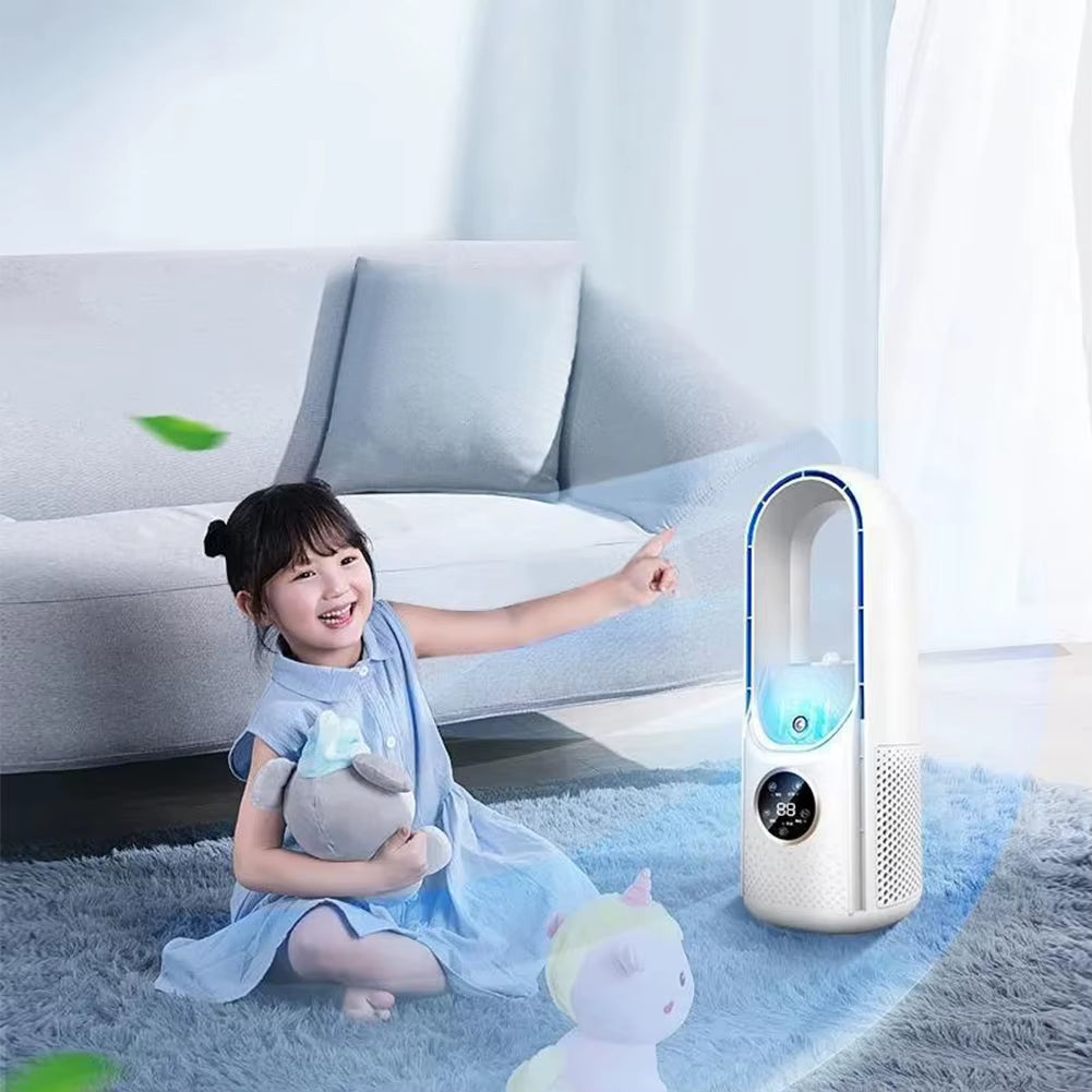 Bladeless Desktop Fan Portable Wireless Air Cooling Fan USB Charging Table Fan 6-Speed Adjustable Low Noise Vertical Cooling Fan