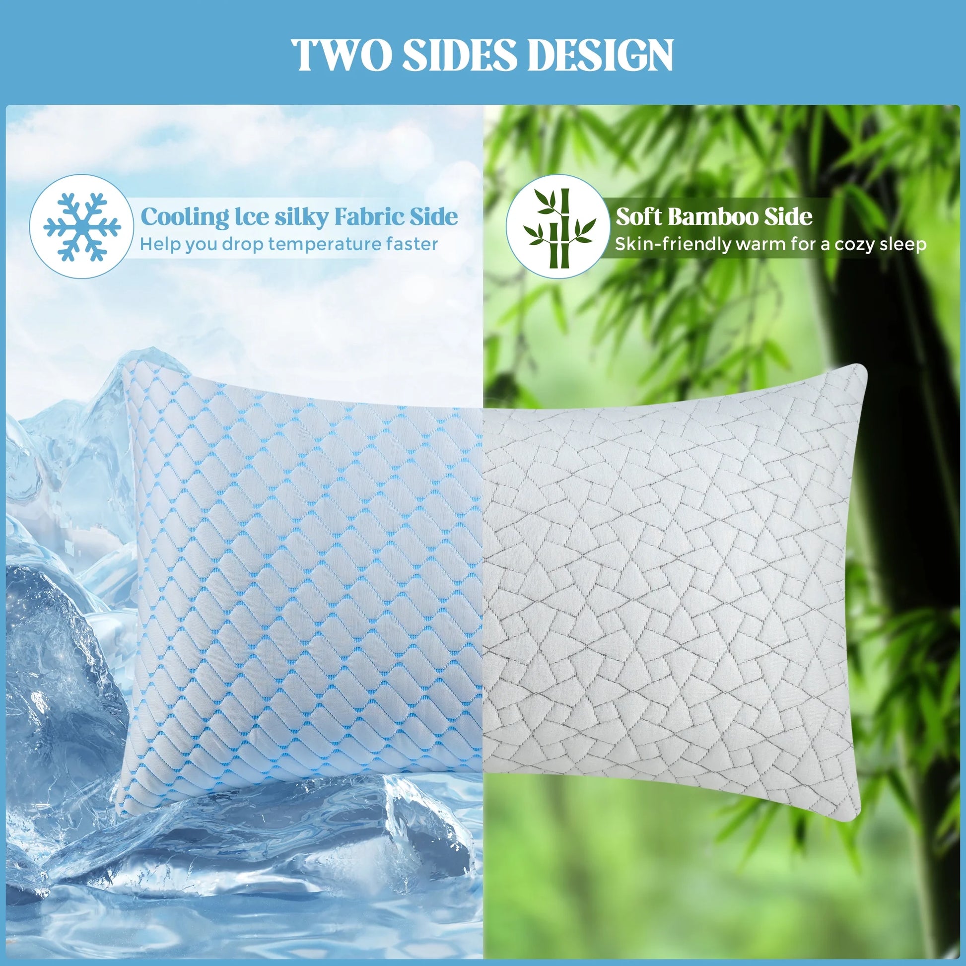 Shredded Memory Foam Pillows Standard Size Set of 2, Regulating Reversible Cooling Pillow Bed Pillow for Bed, Adjustable Loft Bed Firm or Soft Pillows for Side, Back, Stomach, Hot Sleepers