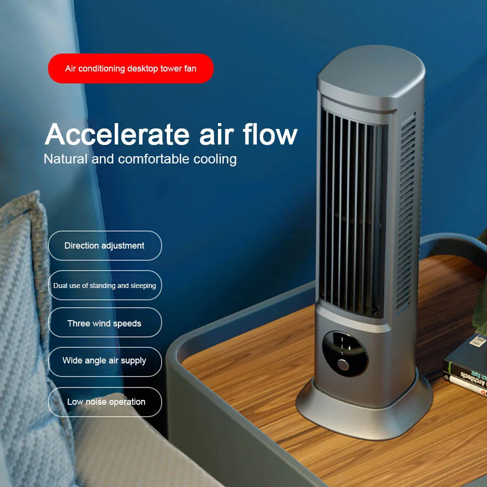 Desk Tower Fan 3 Speeds Quiet Air Cooler Tabletop Air Conditioner Desktop Cooling Fan Summer Ventilation Fan Desktop Cooling Fan