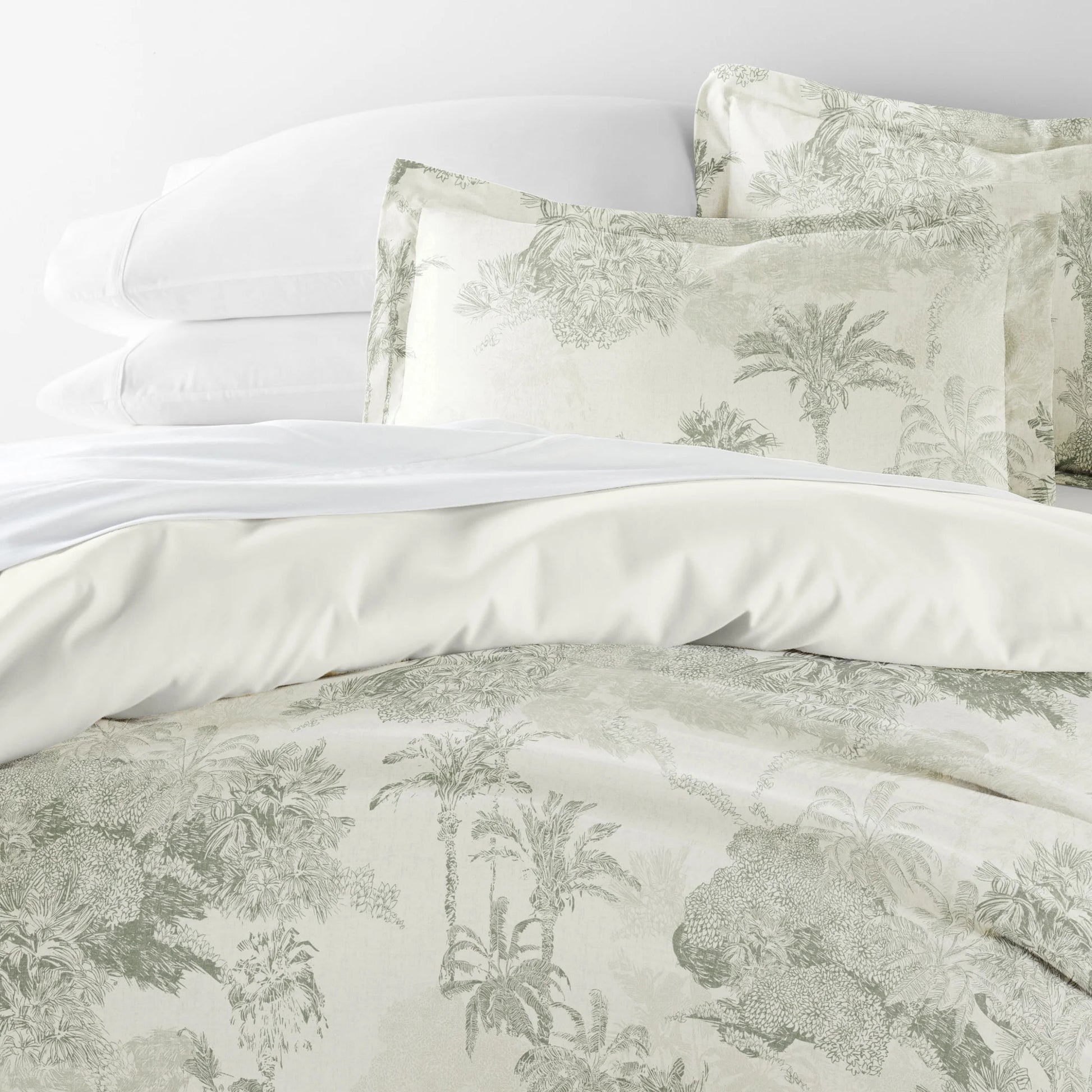 Ultra Soft & Breathable - Duvet Cover Set - Reversible in Eucalyptus Paradise Toile for Twin/Twinxl Bedding by