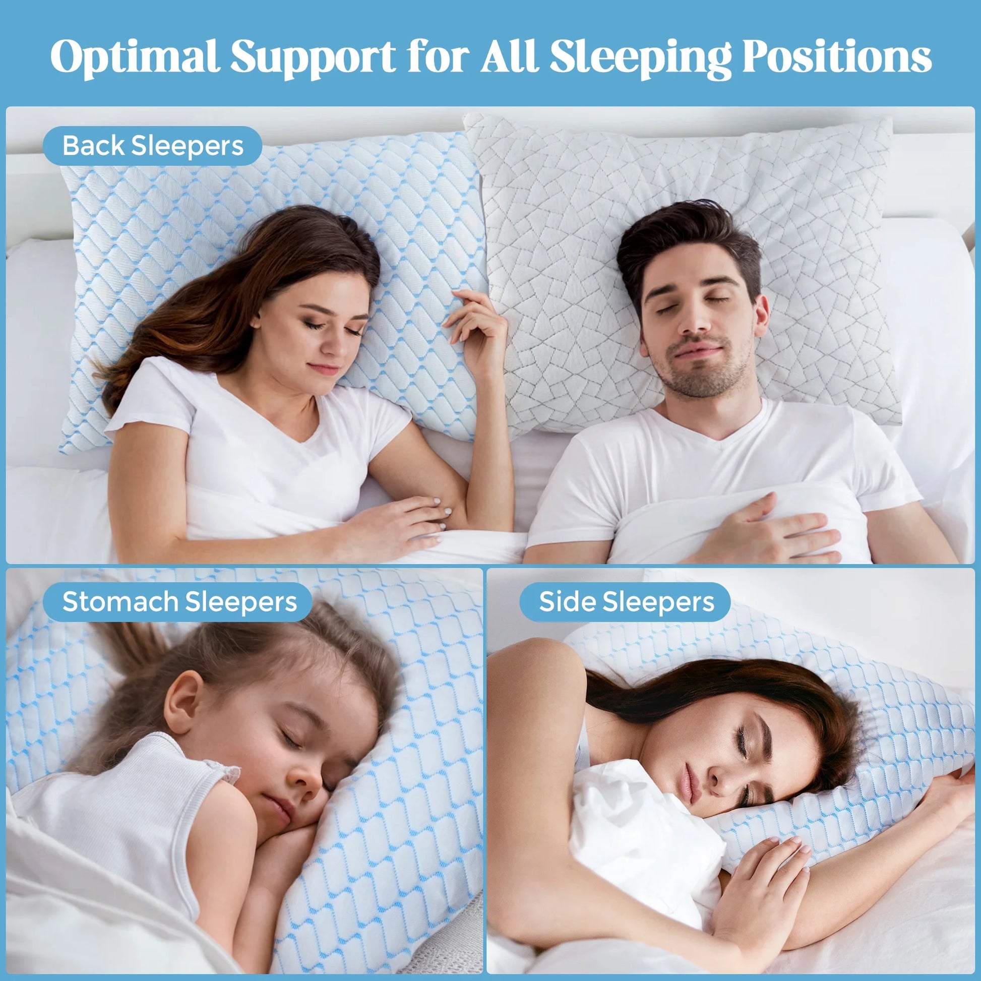 Shredded Memory Foam Pillows Standard Size Set of 2, Regulating Reversible Cooling Pillow Bed Pillow for Bed, Adjustable Loft Bed Firm or Soft Pillows for Side, Back, Stomach, Hot Sleepers