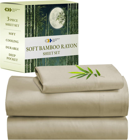 Twin Bed Sheets Set - Luxury Rayon from Bamboo Twin Sheet Set with Deep Pockets, Cool and Durable Bedding - Beige