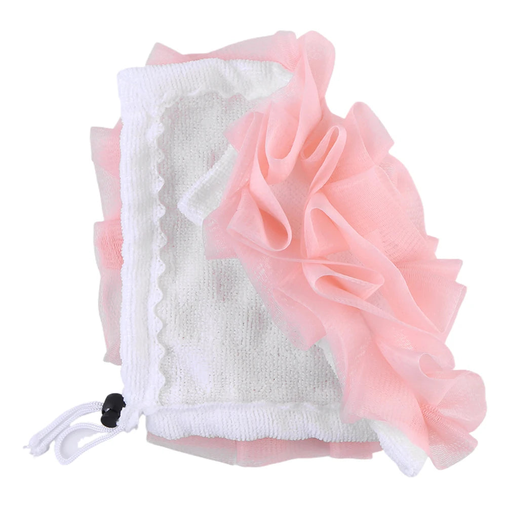 2 in 1 Bath Loofah Sponge with Drawstring Bath Ball Bath Loofah Shower Washcloth Set for Women Men