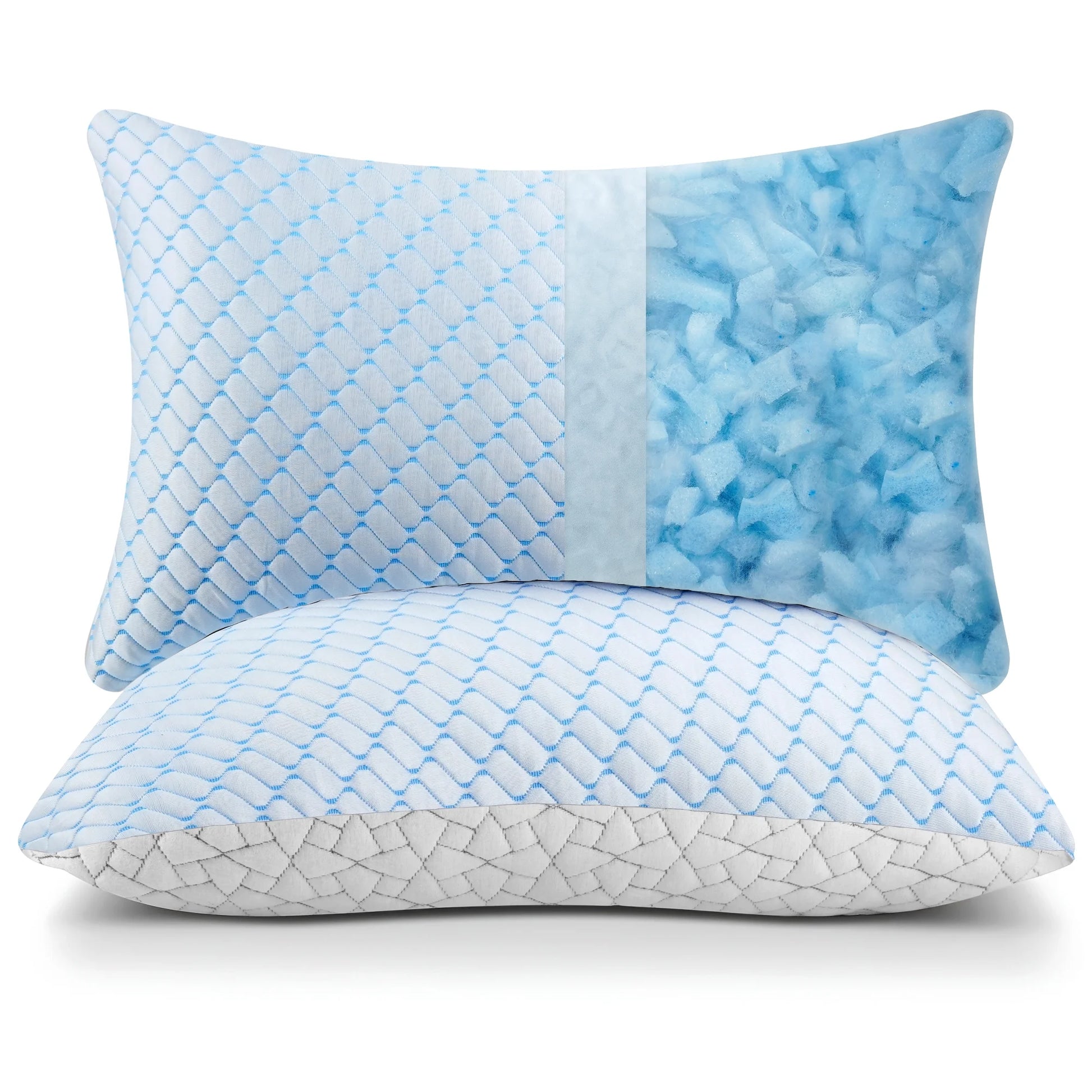 Shredded Memory Foam Pillows Standard Size Set of 2, Regulating Reversible Cooling Pillow Bed Pillow for Bed, Adjustable Loft Bed Firm or Soft Pillows for Side, Back, Stomach, Hot Sleepers