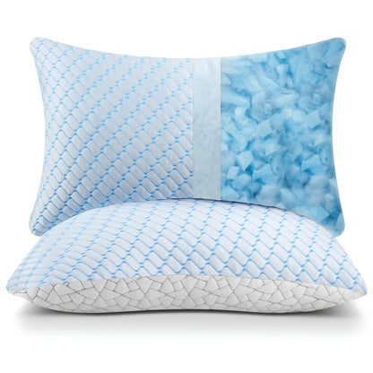 Shredded Memory Foam Pillows Standard Size Set of 2, Regulating Reversible Cooling Pillow Bed Pillow for Bed, Adjustable Loft Bed Firm or Soft Pillows for Side, Back, Stomach, Hot Sleepers