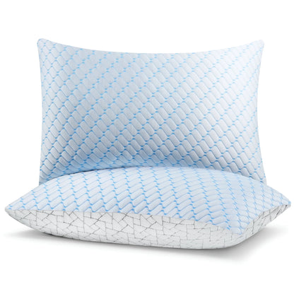 Shredded Memory Foam Pillows Standard Size Set of 2, Regulating Reversible Cooling Pillow Bed Pillow for Bed, Adjustable Loft Bed Firm or Soft Pillows for Side, Back, Stomach, Hot Sleepers