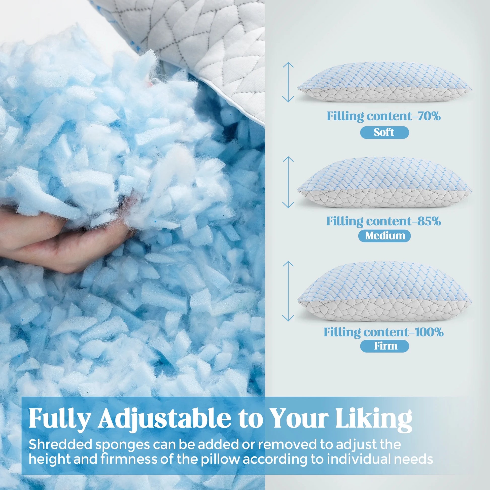 Shredded Memory Foam Pillows Standard Size Set of 2, Regulating Reversible Cooling Pillow Bed Pillow for Bed, Adjustable Loft Bed Firm or Soft Pillows for Side, Back, Stomach, Hot Sleepers