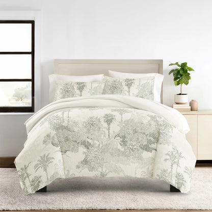 Ultra Soft & Breathable - Duvet Cover Set - Reversible in Eucalyptus Paradise Toile for Twin/Twinxl Bedding by