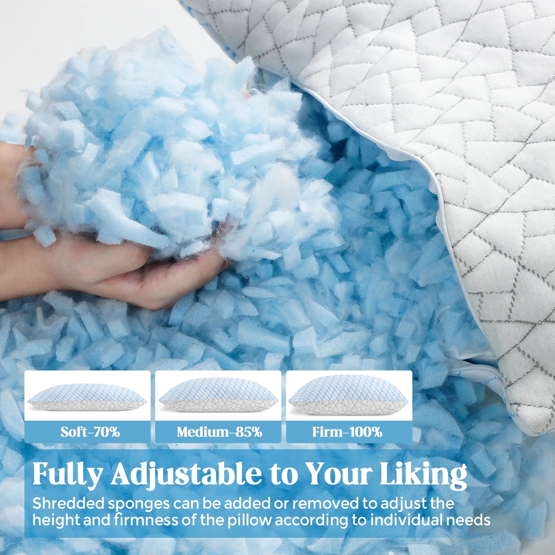 Shredded Memory Foam Pillows Standard Size Set of 2, Regulating Reversible Cooling Pillow Bed Pillow for Bed, Adjustable Loft Bed Firm or Soft Pillows for Side, Back, Stomach, Hot Sleepers